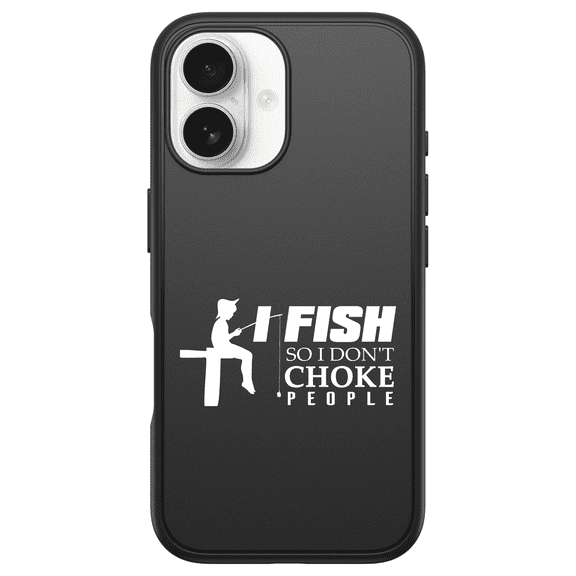 DistinctInk Custom OtterBox Symmetry for iPhone 16 - Custom Black Case - I Fish So I Don't Choke People