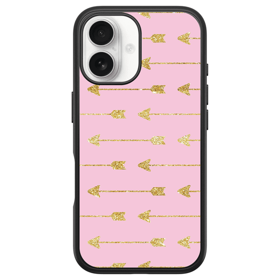 DistinctInk Custom OtterBox Symmetry for iPhone 16 - Custom Black Case - Pink & Gold Print - Arrows Pattern