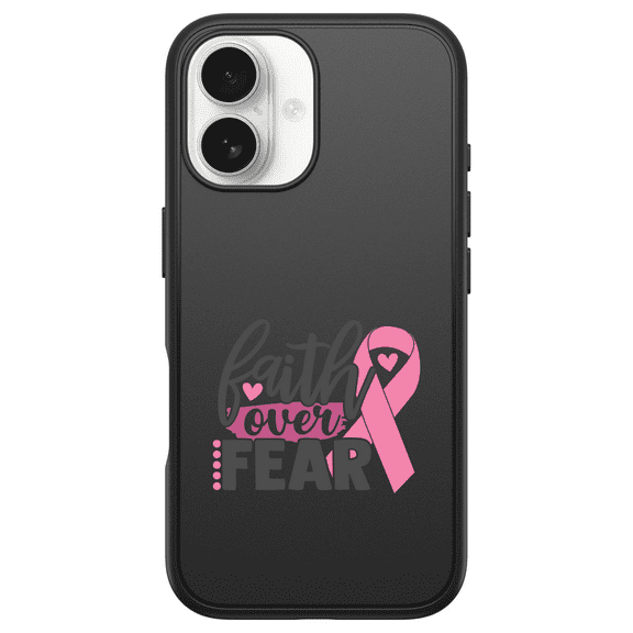 DistinctInk Custom OtterBox Symmetry for iPhone 16 - Custom Black Case - Pink Ribbon Cancer - Faith Over Fear