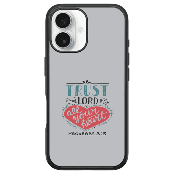 DistinctInk Custom OtterBox Symmetry for iPhone 16 - Custom Black Case - Proverbs 3:5 - Trust In The Lord All Your Heart