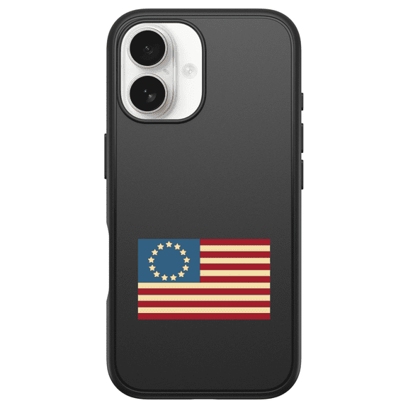 DistinctInk Custom OtterBox Symmetry for iPhone 16 - Custom Black Case - USA Colonial Flag Red White & Blue