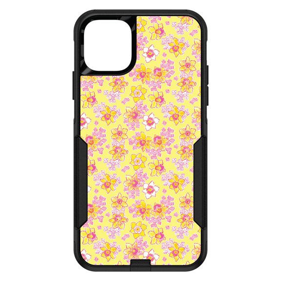 DistinctInk Custom SKIN / DECAL compatible with OtterBox Commuter for iPhone 11 Pro MAX (6.5" Screen) - Preppy Pattern - Pink Yellow White Flowers Floral