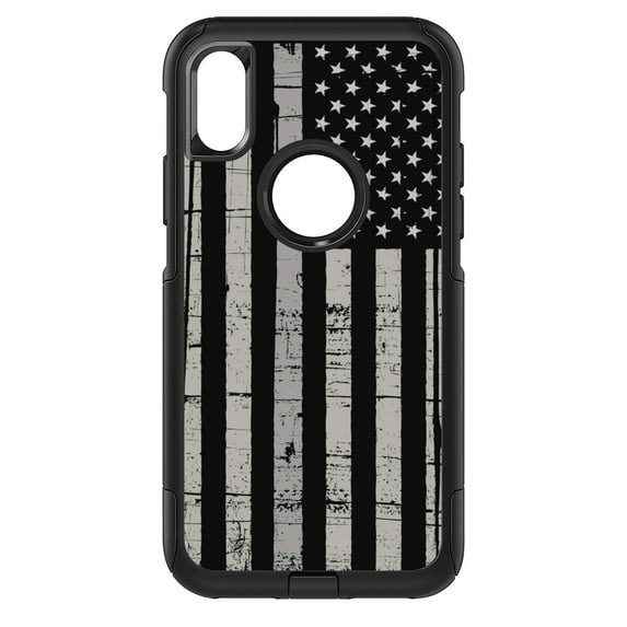DistinctInk Custom SKIN / DECAL compatible with OtterBox Commuter for iPhone XR (6.1" Screen) - Black Grey US Flag United States - Show Your Love of the United States of America