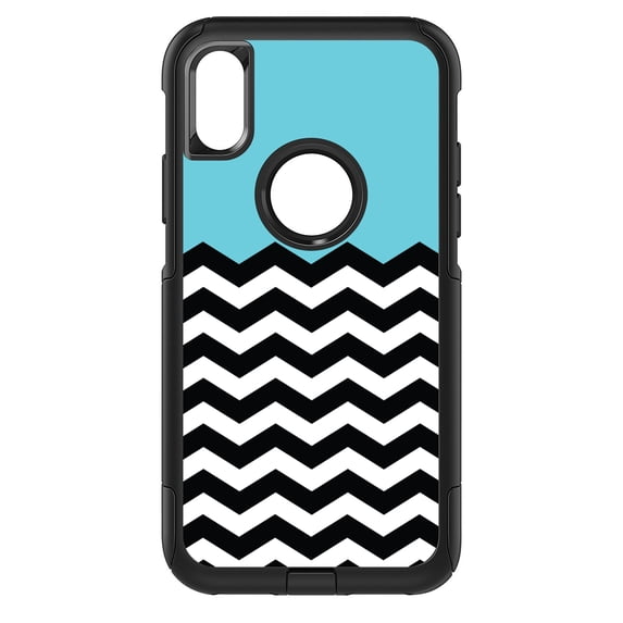 DistinctInk Custom SKIN / DECAL compatible with OtterBox Commuter for iPhone XR (6.1" Screen) - Black White Blue Chevron - Black & White Chevron Stripes Pattern