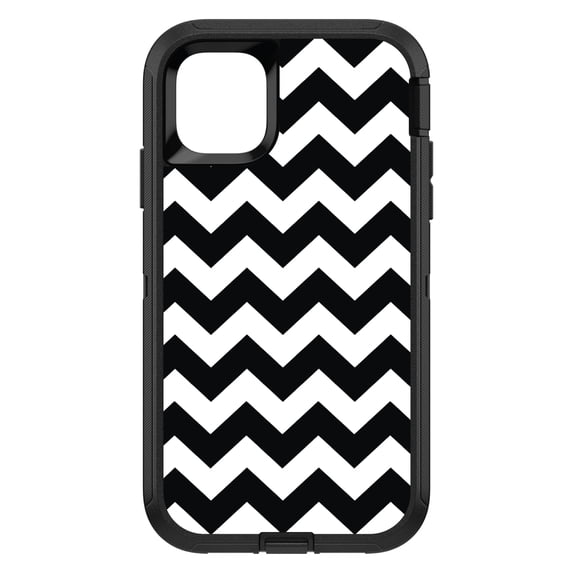 DistinctInk Custom SKIN / DECAL compatible with OtterBox Defender for iPhone 11 (6.1" Screen) - Black & White Chevron Stripes - Chevron Stripes Pattern