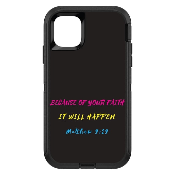 DistinctInk Custom SKIN / DECAL compatible with OtterBox Defender for iPhone 11 Pro (5.8" Screen) - Matthew 9:29 - Because of Your Faith, It Will Happen - Show Your Love of Christ