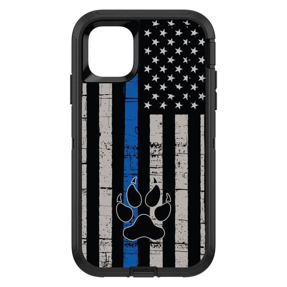 DistinctInk Custom SKIN / DECAL compatible with OtterBox Defender for iPhone 11 Pro (5.8" Screen) - Thin Blue Line US Flag K9 Dog Paw - Show Your Support for First Responders