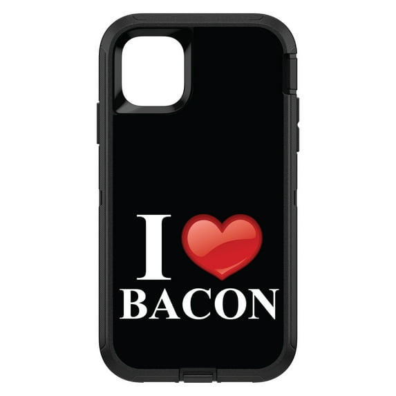 DistinctInk Custom SKIN / DECAL compatible with OtterBox Defender for iPhone 11 Pro MAX (6.5" Screen) - Black White Red I Heart Bacon - Show Your Love of Bacon