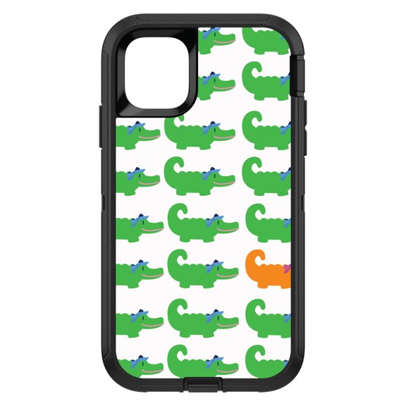 DistinctInk Custom SKIN / DECAL compatible with OtterBox Defender for iPhone 11 Pro MAX (6.5" Screen) - Green Orange Blue Alligator Gator - Cartoon Alligators
