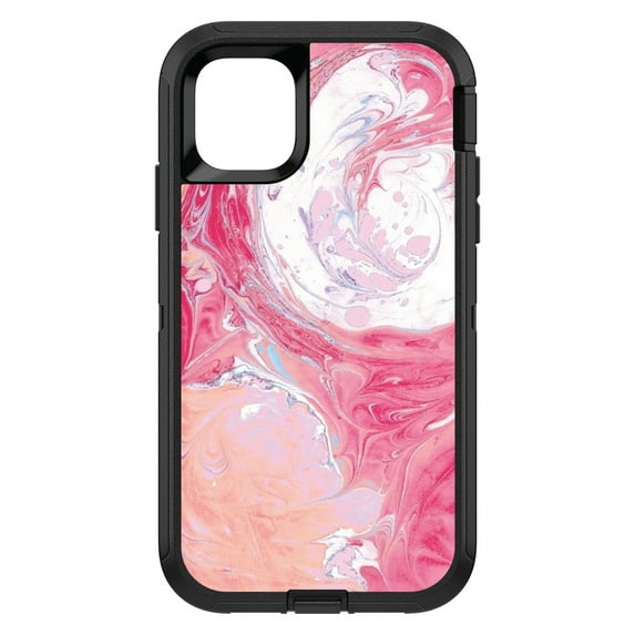 DistinctInk Custom SKIN / DECAL compatible with OtterBox Defender for iPhone 11 Pro MAX (6.5" Screen) - Hot Pink Blue White Marble Image Print - Printed Marble Image
