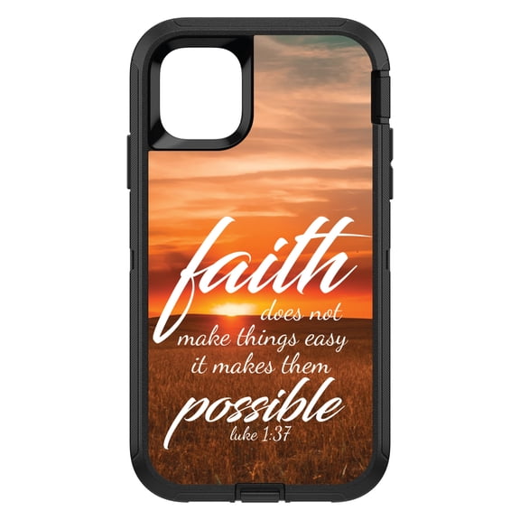 DistinctInk Custom SKIN / DECAL compatible with OtterBox Defender for iPhone 11 Pro MAX (6.5" Screen) - Luke 1:37 - Faith Does Not Make Things Easy, It Makes Them Possible - Show Your Love of Christ