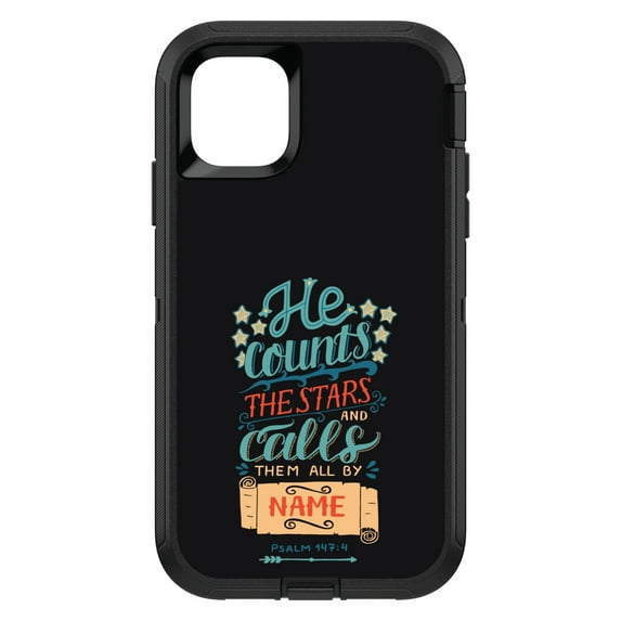 DistinctInk Custom SKIN / DECAL compatible with OtterBox Defender for iPhone 11 Pro MAX (6.5" Screen) - Psalm 147:4 - He Counts the Stars Calls Them By Name