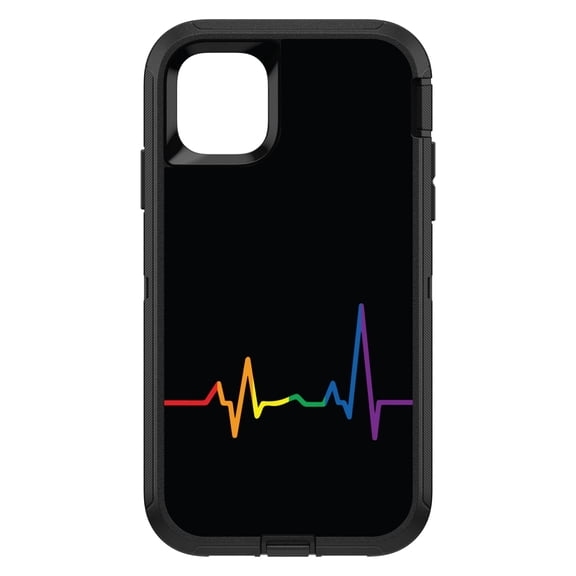 DistinctInk Custom SKIN / DECAL compatible with OtterBox Defender for iPhone 11 Pro MAX (6.5" Screen) - Rainbow Pulse Heart Beat - Show Your LGBTQ Support