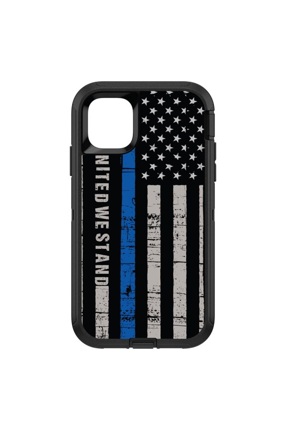 Custom SKIN / DECAL compatible with OtterBox Defender for iPhone 11 Pro MAX (6.5" Screen) - Thin Blue Line US Flag "United We Stand" - Show Your Support for First Responders