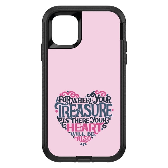DistinctInk Custom SKIN / DECAL compatible with OtterBox Defender for iPhone 11 Pro MAX (6.5" Screen) - For Where Your Treasure Is There Your Heart Will Be