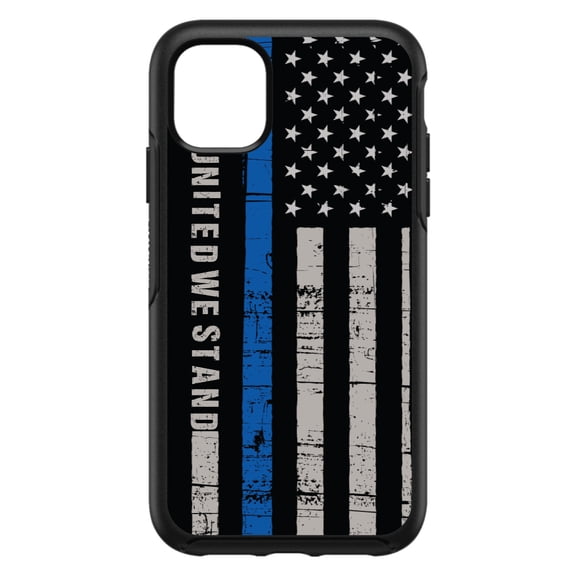 DistinctInk Custom SKIN / DECAL compatible with OtterBox Symmetry for iPhone 11 (6.1" Screen) - Thin Blue Line US Flag "United We Stand" - Show Your Support for First Responders