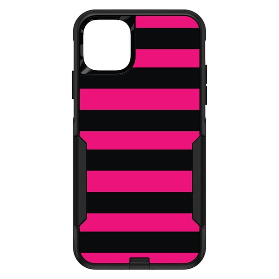 DistinctInk Custom SKIN / DECAL compatible with OtterBox Commuter for iPhone 11 (6.1" Screen) - Black & Pink Bold Horizontal Stripes