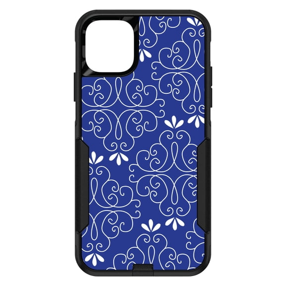 DistinctInk Case for iPhone 11 (6.1" Screen) - OtterBox Commuter Custom Black Case - Dark Blue White Floral