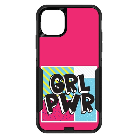 DistinctInk Case for iPhone 11 (6.1" Screen) - OtterBox Symmetry Custom Black Case - Girl Power - GRL PWR - Pink Background