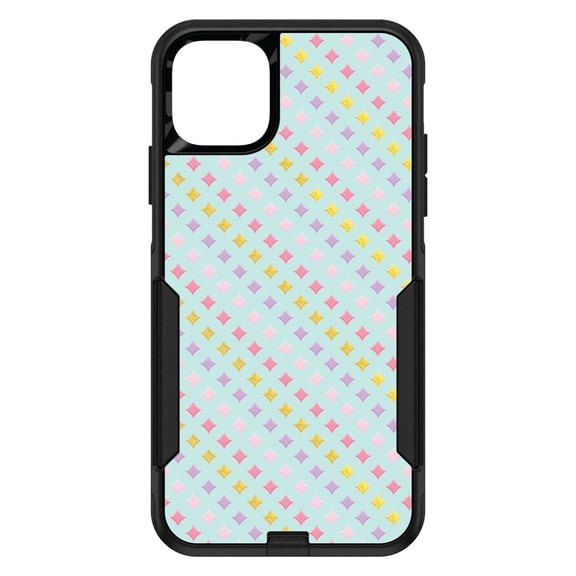 DistinctInk Case for iPhone 11 (6.1" Screen) - OtterBox Commuter Custom Black Case - Pastel Diamond Pattern - Pink Purple Teal