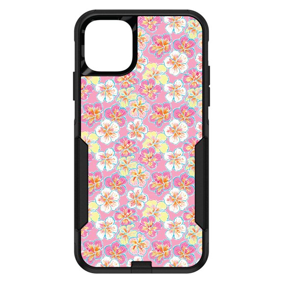 DistinctInk Custom SKIN / DECAL compatible with OtterBox Commuter for iPhone 11 (6.1" Screen) - Preppy Pattern - Yellow White Pink Flowers Floral