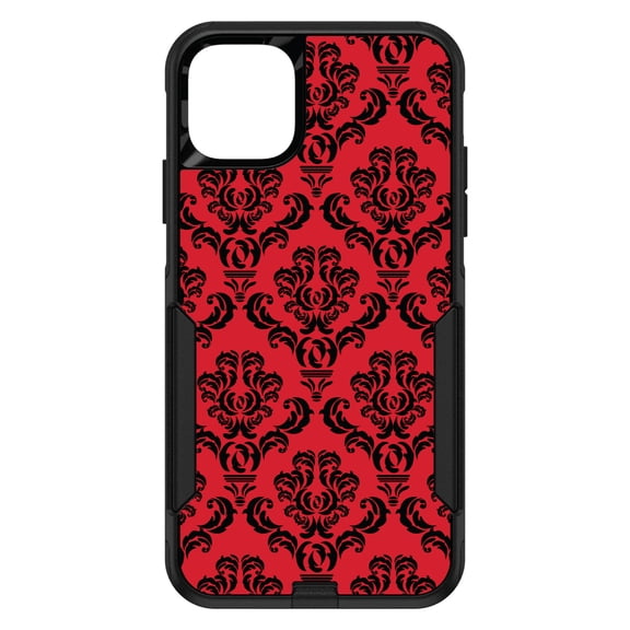 DistinctInk Custom SKIN / DECAL compatible with OtterBox Commuter for iPhone 11 (6.1" Screen) - Red Black Damask Pattern - Floral Damask Pattern