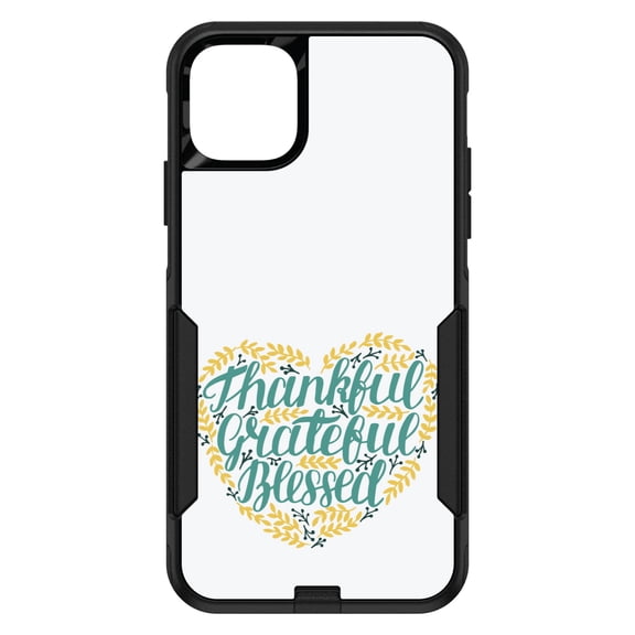 DistinctInk Case for iPhone 11 (6.1" Screen) - OtterBox Symmetry Custom Black Case - Thankful / Grateful / Blessed - Heart Flowers
