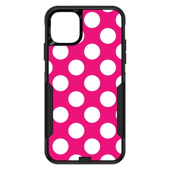 DistinctInk Custom SKIN / DECAL compatible with OtterBox Commuter for iPhone 11 (6.1" Screen) - White & Hot Pink Polka Dots