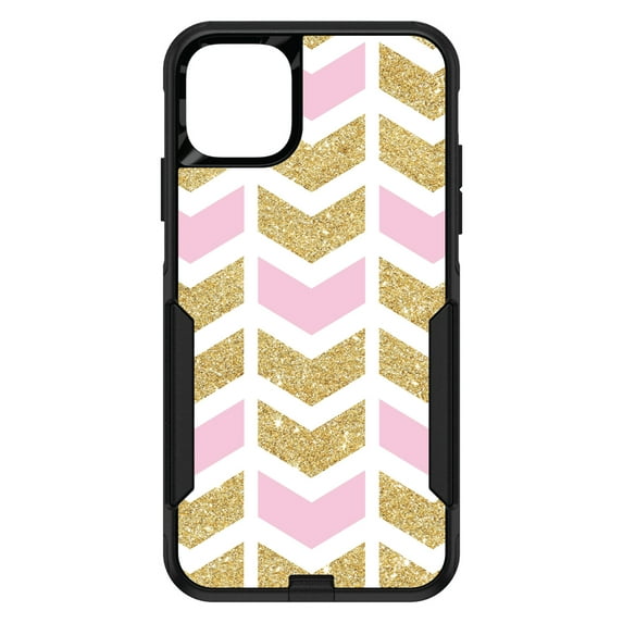 DistinctInk Custom SKIN / DECAL compatible with OtterBox Commuter for iPhone 11 Pro (5.8" Screen) - Pink & Gold Print - Random Chevron Pattern