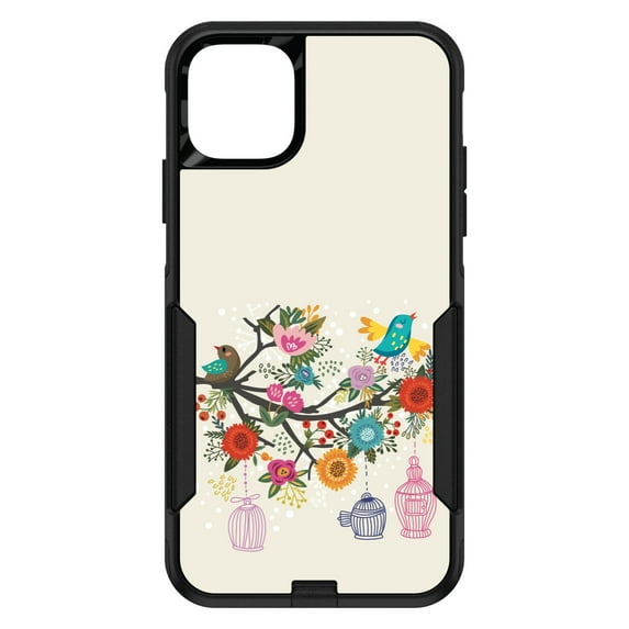 DistinctInk Custom SKIN / DECAL compatible with OtterBox Commuter for iPhone 11 Pro (5.8" Screen) - Spring Collection - Floral Birds Teal Red