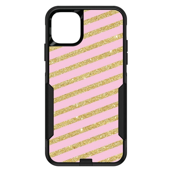 DistinctInk Custom SKIN / DECAL compatible with OtterBox Commuter for iPhone 11 Pro MAX (6.5" Screen) - Pink & Gold Print - Diagonal Stripes Pattern
