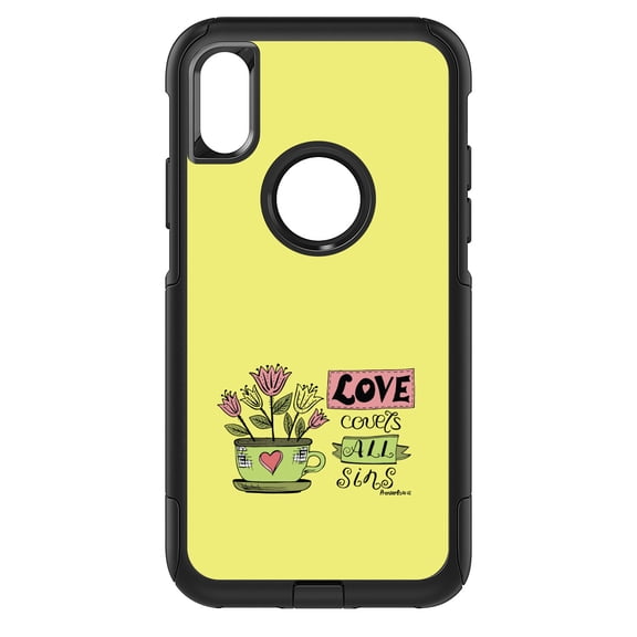 DistinctInk Custom SKIN / DECAL compatible with OtterBox Commuter for iPhone X / XS (5.8" Screen) - Proverbs 10:12 - Love Covers All Sins