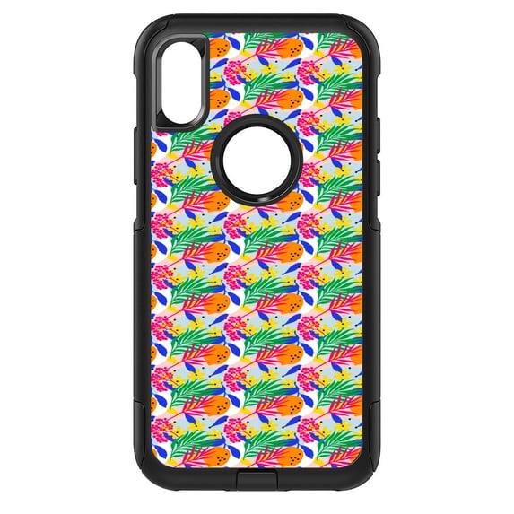DistinctInk Custom SKIN / DECAL compatible with OtterBox Commuter for iPhone X / XS (5.8" Screen) - Summer Vibes Floral Pattern Pink Green Orange