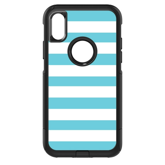 DistinctInk Custom SKIN / DECAL compatible with OtterBox Commuter for iPhone XR (6.1" Screen) - Blue & White Bold Horizontal Stripes