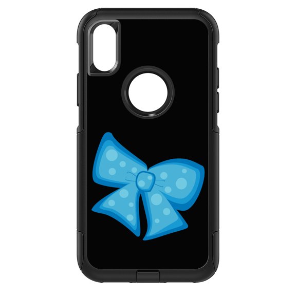 DistinctInk Custom SKIN / DECAL compatible with OtterBox Commuter for iPhone XR (6.1" Screen) - Light Blue Black Bow Ribbon - Cartoon Bows / Ribbons