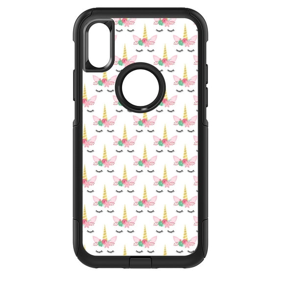 DistinctInk Custom SKIN / DECAL compatible with OtterBox Commuter for iPhone XR (6.1" Screen) - Pastel Unicorn Pattern - White Pink Black