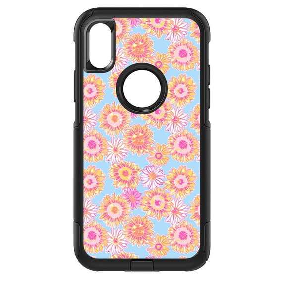 DistinctInk Custom SKIN / DECAL compatible with OtterBox Commuter for iPhone XR (6.1" Screen) - Preppy Pattern - Blue Pink Yellow Flowers Floral