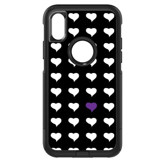 DistinctInk Custom SKIN / DECAL compatible with OtterBox Commuter for iPhone XR (6.1" Screen) - Purple White Black Repeating Hearts