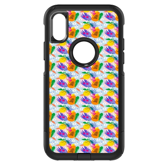 DistinctInk Custom SKIN / DECAL compatible with OtterBox Commuter for iPhone XR (6.1" Screen) - Summer Vibes Floral Pattern Orange Blue Green