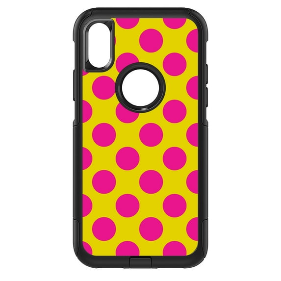 DistinctInk Custom SKIN / DECAL compatible with OtterBox Commuter for iPhone XR (6.1" Screen) - Yellow Hot Pink Polka Dots