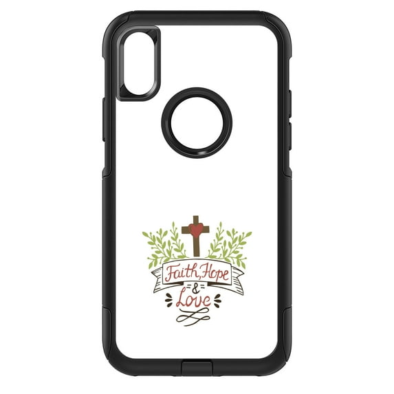 DistinctInk Custom SKIN / DECAL compatible with OtterBox Commuter for iPhone XS MAX (6.5" Screen) - Faith, Hope & Love - Cross & Leaves