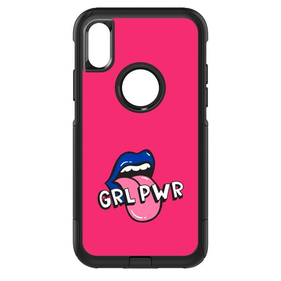 DistinctInk Custom SKIN / DECAL compatible with OtterBox Commuter for iPhone XS MAX (6.5" Screen) - Girl Power - GRL PWR - Loud Mouth, Pink & Blue