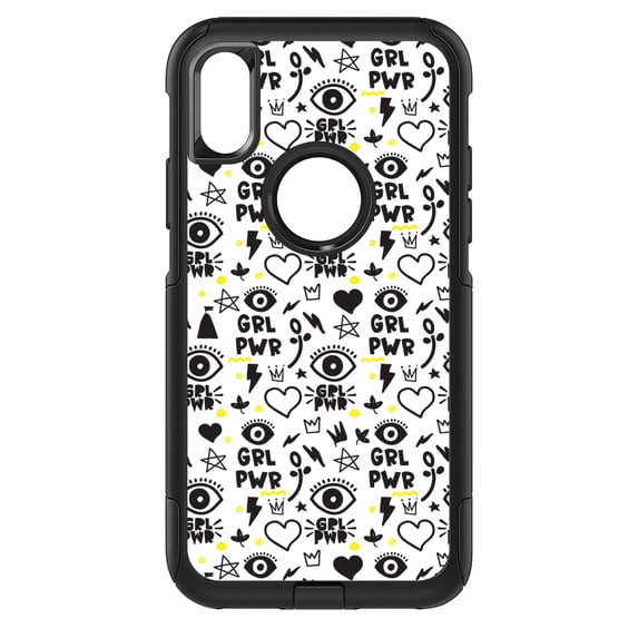 DistinctInk Custom SKIN / DECAL compatible with OtterBox Commuter for iPhone XS MAX (6.5" Screen) - Girl Power - GRL PWR - Yellow Black