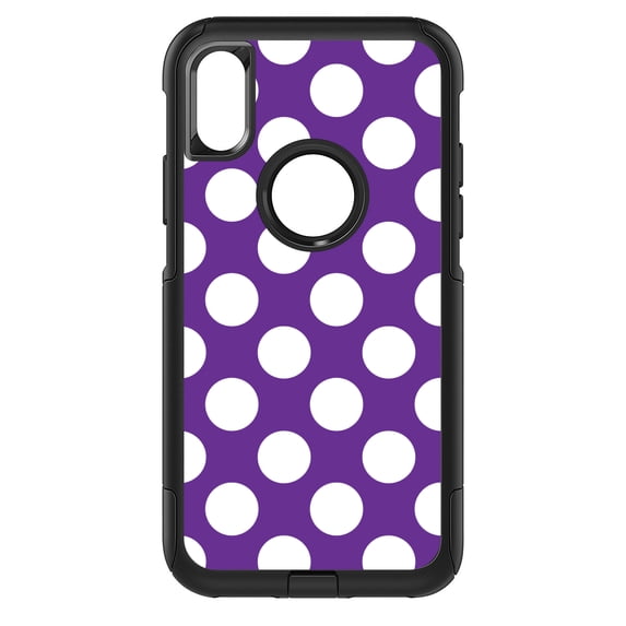 DistinctInk Custom SKIN / DECAL compatible with OtterBox Commuter for iPhone XS MAX (6.5" Screen) - White & Purple Polka Dots