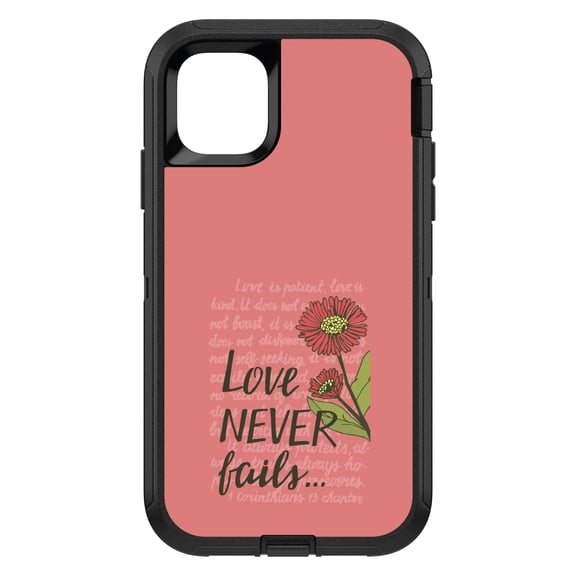 DistinctInk Custom SKIN / DECAL compatible with OtterBox Defender for iPhone 11 (6.1" Screen) - 1 Corinthians 13 - Love Never Fails - Flower