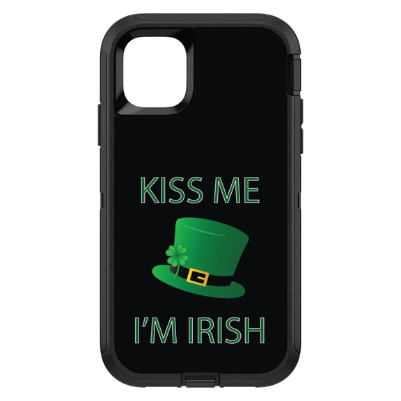 DistinctInk Custom SKIN / DECAL compatible with OtterBox Defender for iPhone 11 (6.1" Screen) - Black Green Kiss Me I'm Irish