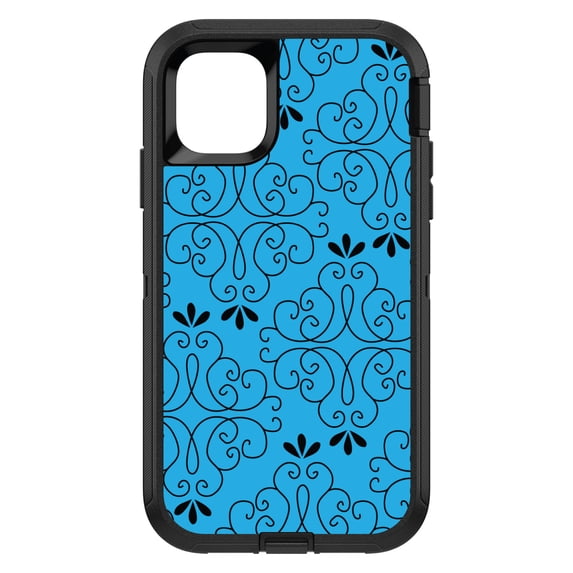 DistinctInk Custom SKIN / DECAL compatible with OtterBox Defender for iPhone 11 (6.1" Screen) - Blue Black Floral Pattern