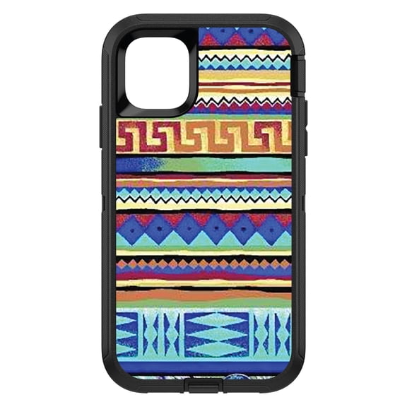DistinctInk Custom SKIN / DECAL compatible with OtterBox Defender for iPhone 11 (6.1" Screen) - Blue Red Yellow Tribal Print