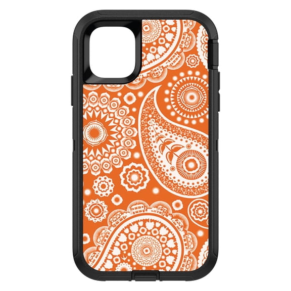 DistinctInk Custom SKIN / DECAL compatible with OtterBox Defender for iPhone 11 (6.1" Screen) - Orange White Paisley