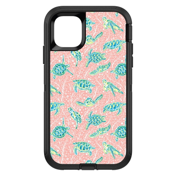 DistinctInk Custom SKIN / DECAL compatible with OtterBox Defender for iPhone 11 (6.1" Screen) - Preppy Pattern - Turtles on Pink Background